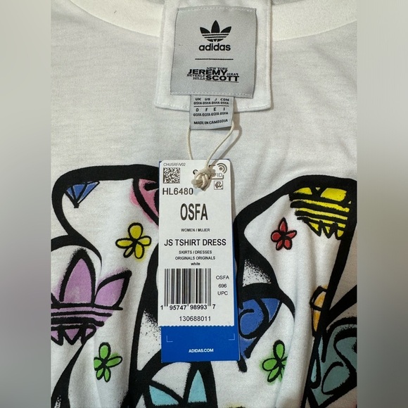 adidas Originals x Jeremy Scott one size t-shirt dress in white with gra… - Picture 5 of 8